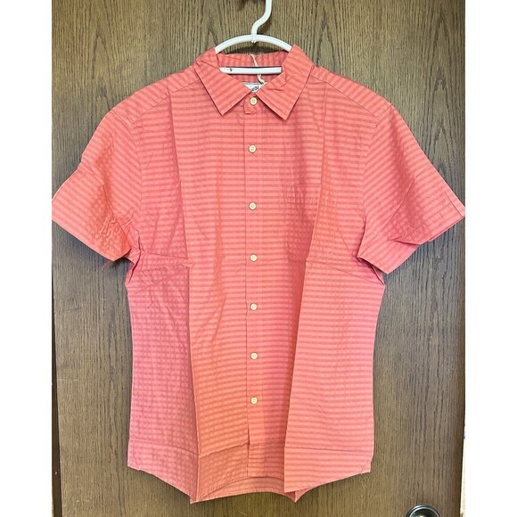 Grayers Shirt Mens Medium Peach Gingham Short Sleeve Collared Button Up Pocket - Picture 1 of 5